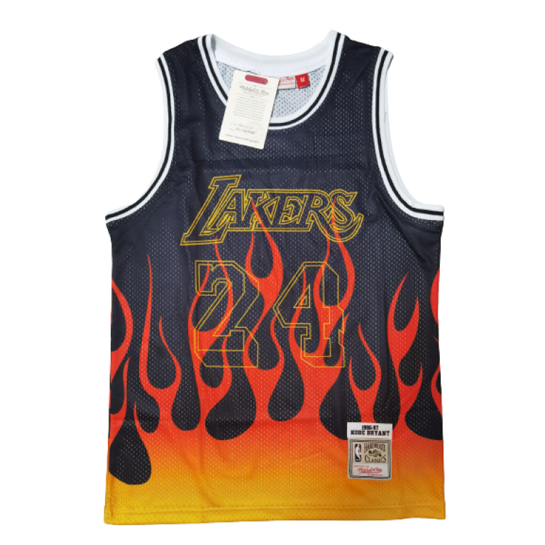 Camiseta NBA Los Angeles Lakers Kobe Bryant 24 Flames Mitchell & Ness Retro Negra