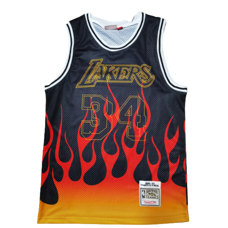 Camiseta NBA Los Angeles Lakers Shaquille O'Neal 34 Mitchell & Ness Retro Flames Negra